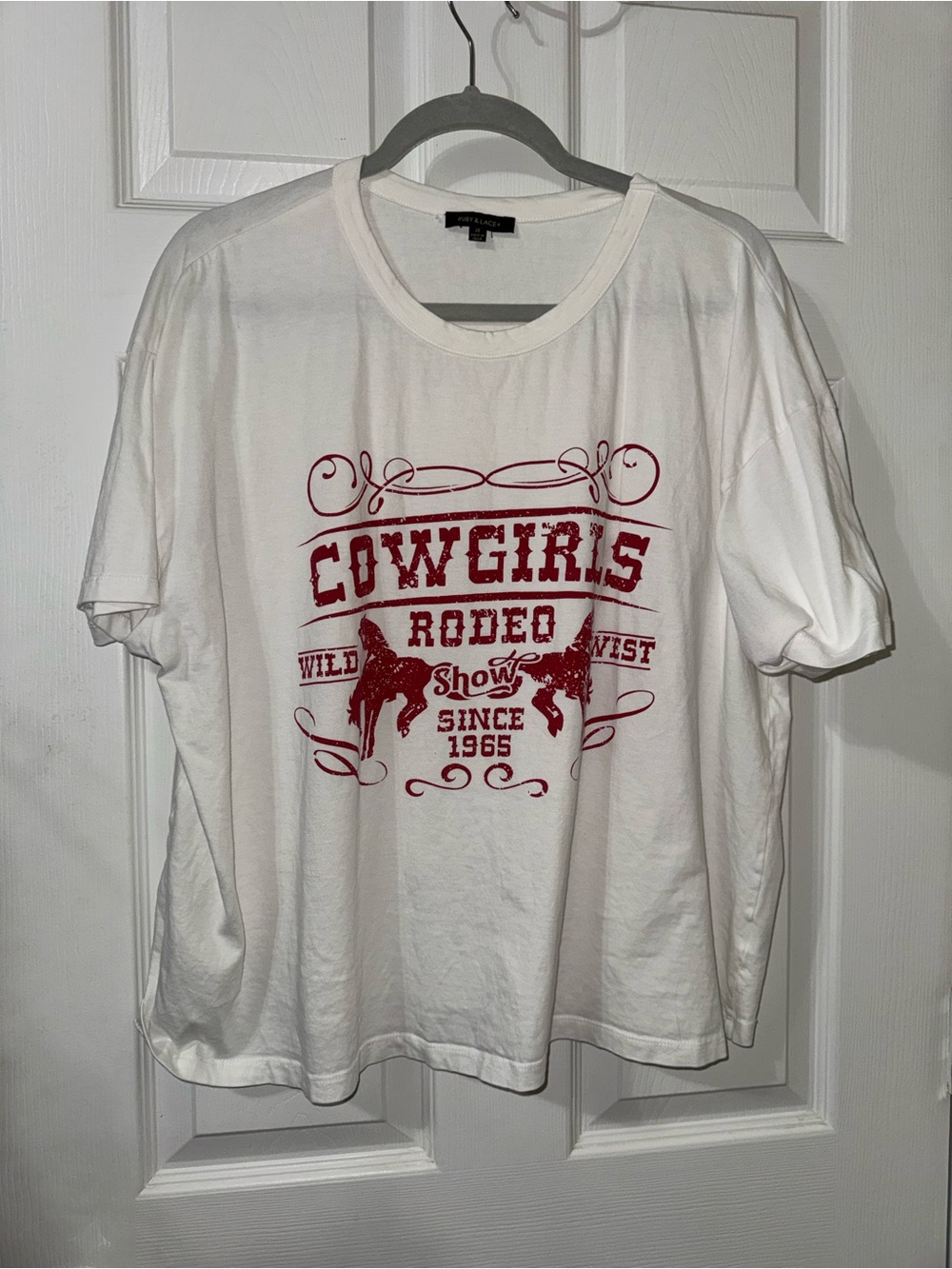 Cowgirls Rodeo Graphic Tee - White with Red Print